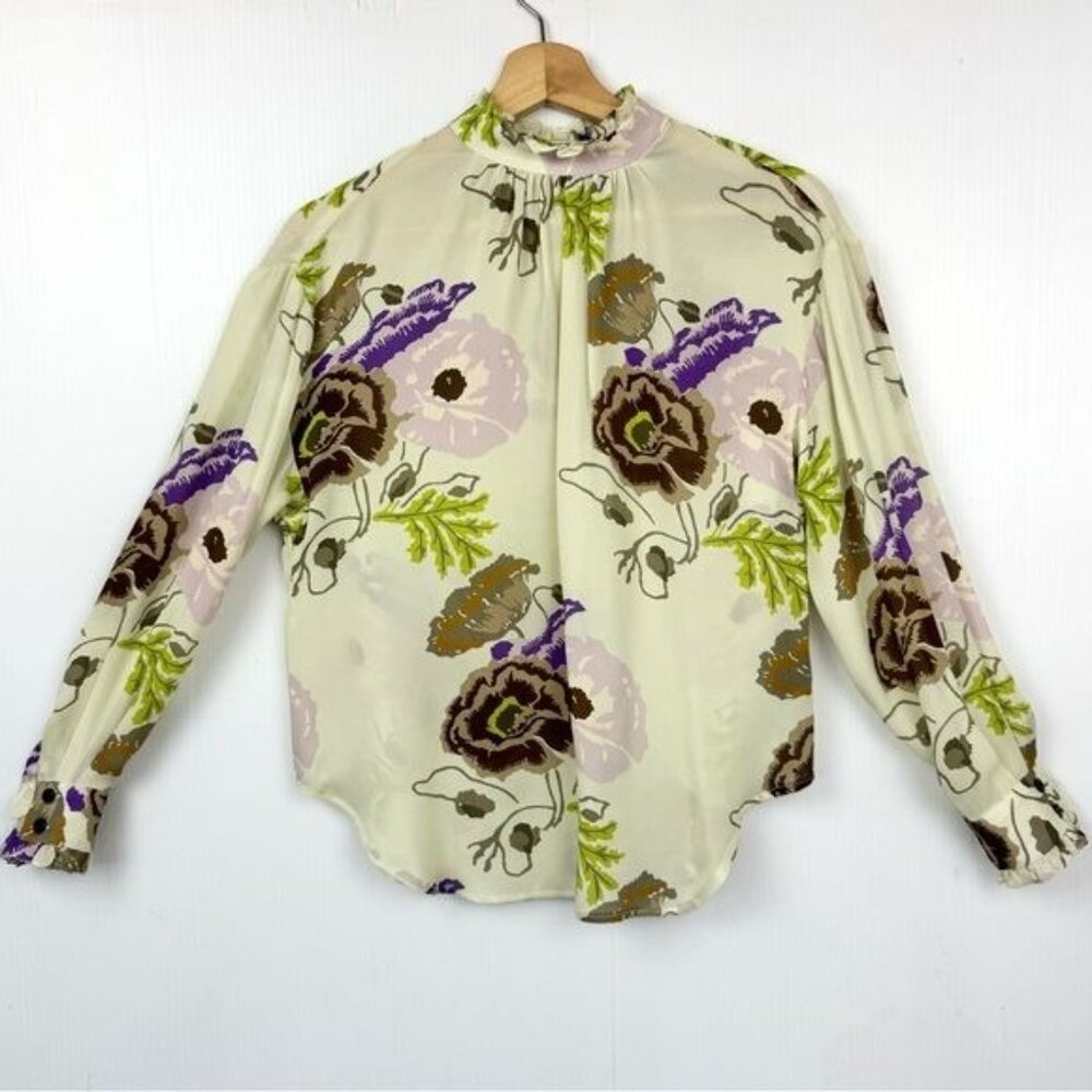 No.6 THOMAS TOP 100% SILK GEORGETTE LONG SLEEVE PISTACHIO 0 - Picture 2 of 9